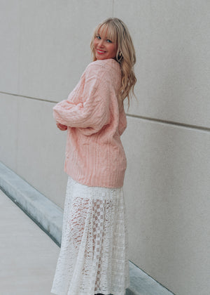 Glenda Soft Pink Cable Knit Sweater