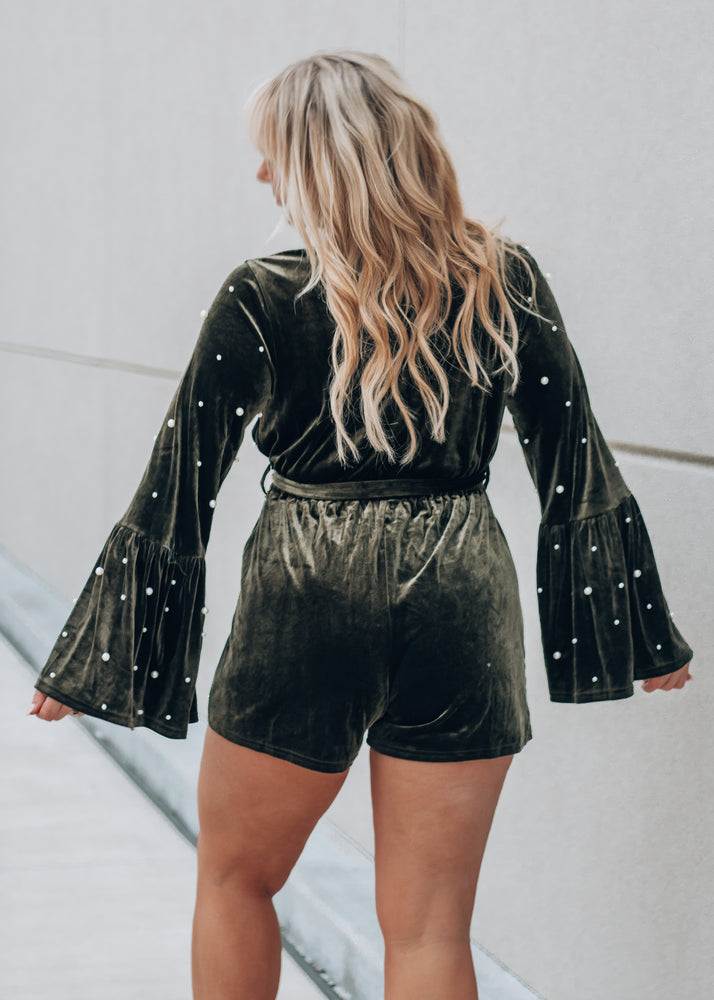 Winter Pine Pearl Embellished Romper