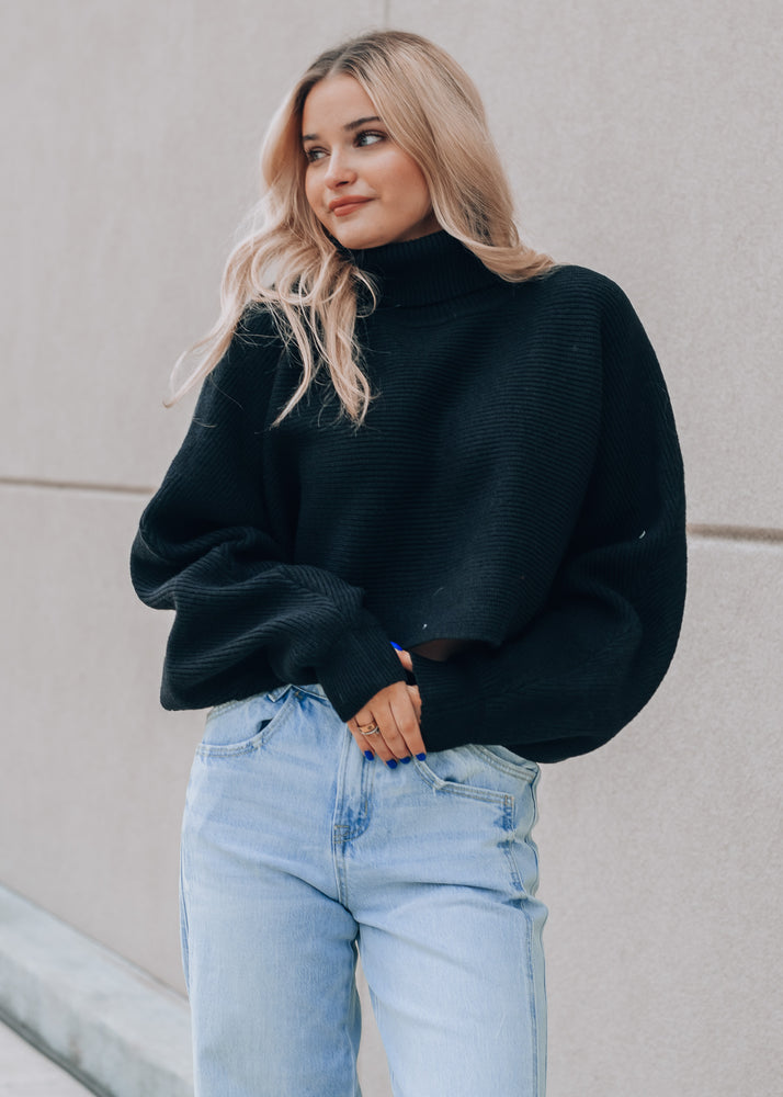 Kelsey Black Cropped Turtleneck