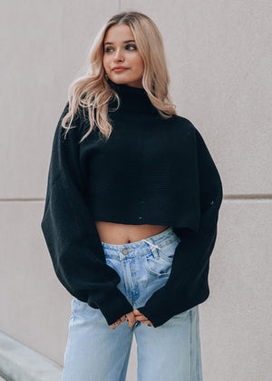 Kelsey Black Cropped Turtleneck