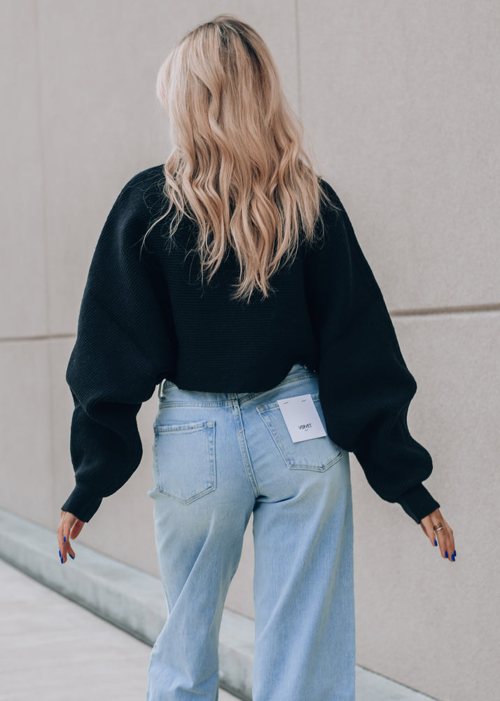 Kelsey Black Cropped Turtleneck