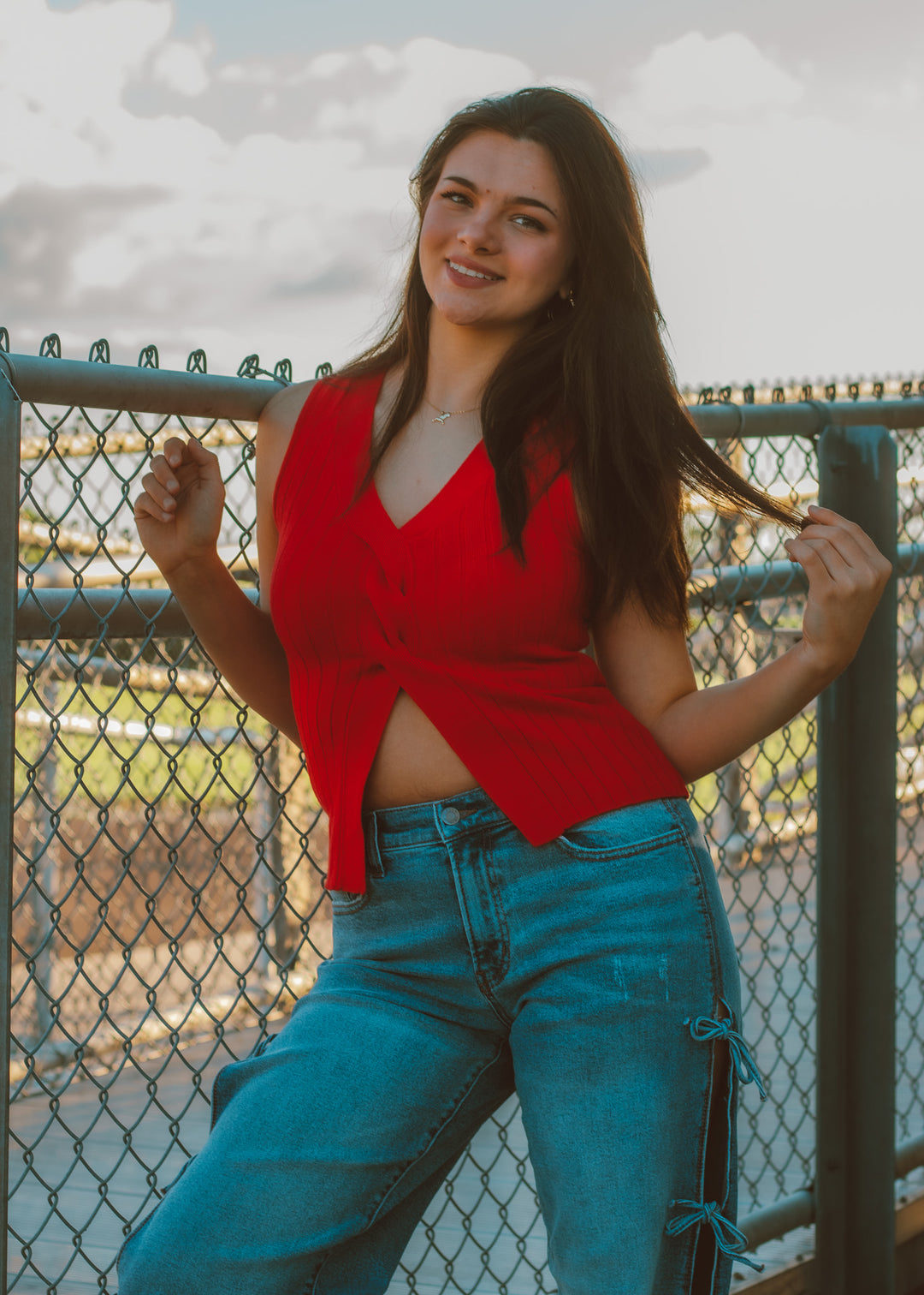 Cherry Red Twisted Sweater Top