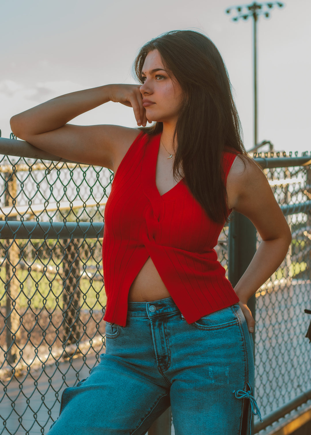 Cherry Red Twisted Sweater Top