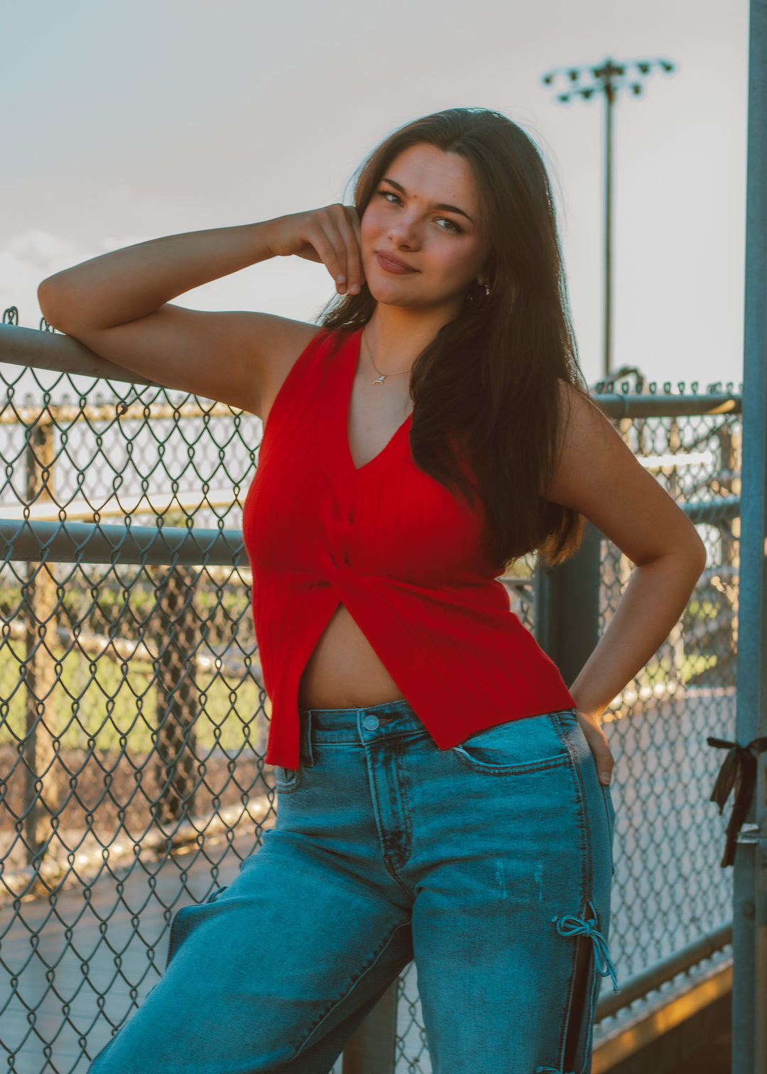 Cherry Red Twisted Sweater Top