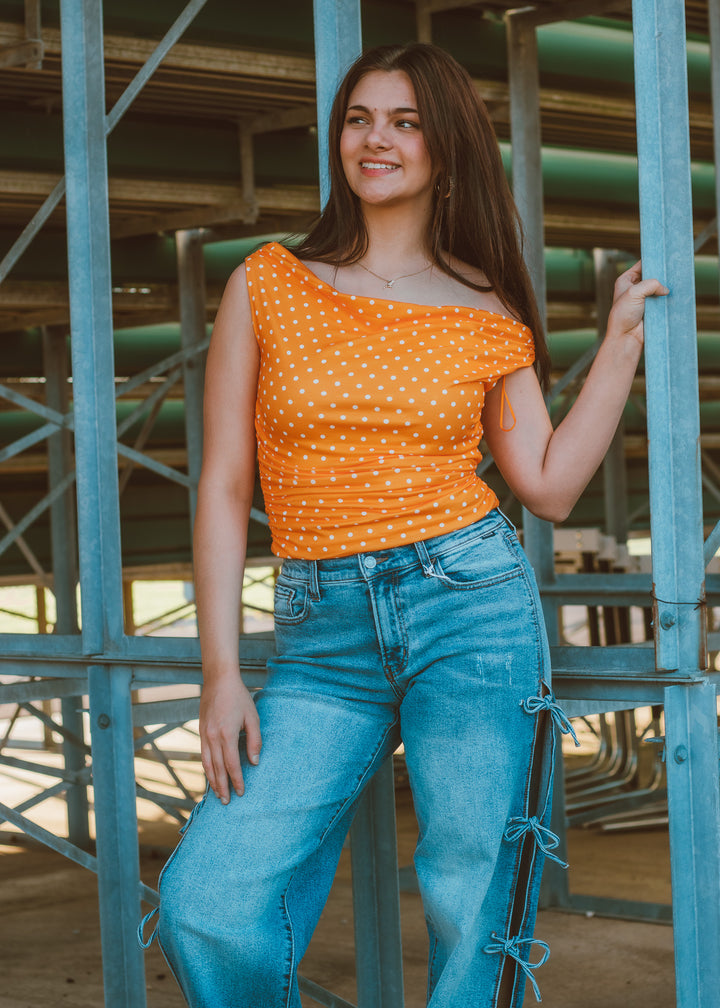 Fan Favorite Orange Polka Dot Top