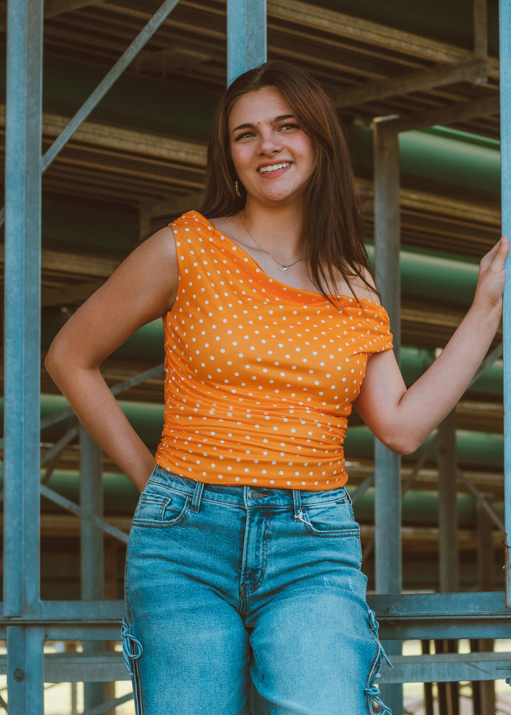 Fan Favorite Orange Polka Dot Top