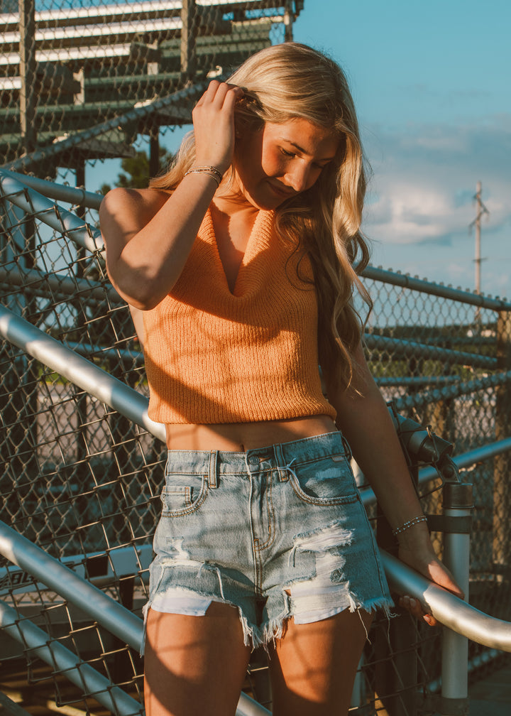 Orange Crush Cowl Neck Halter Top