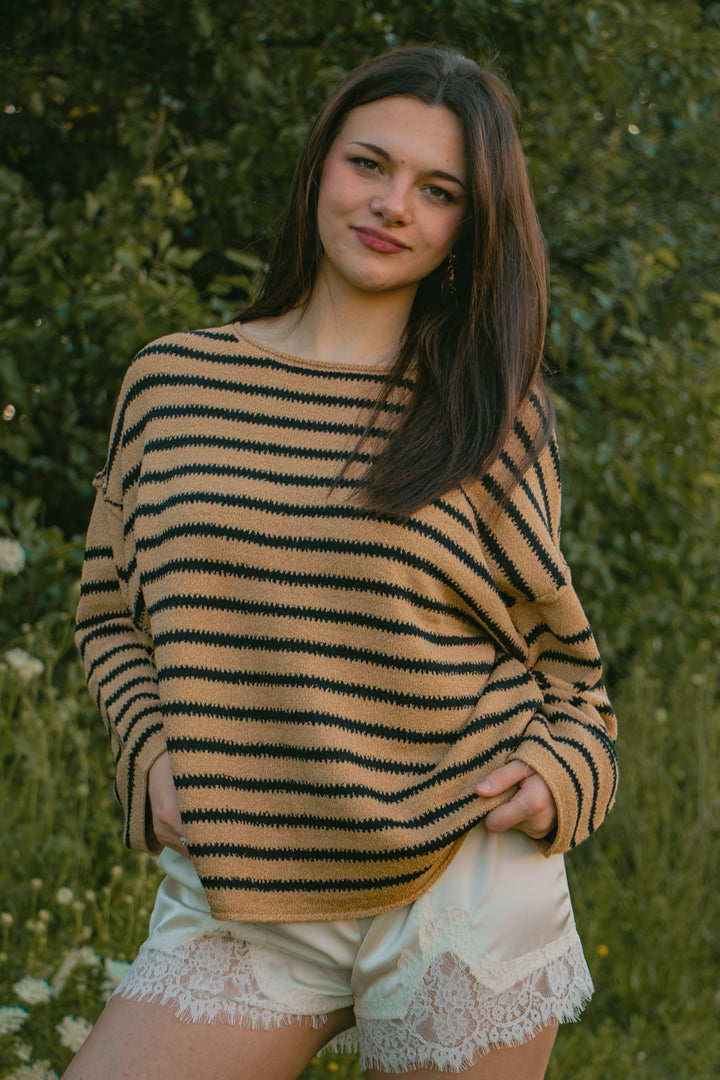 Bonfire Nights Sand Striped Sweater