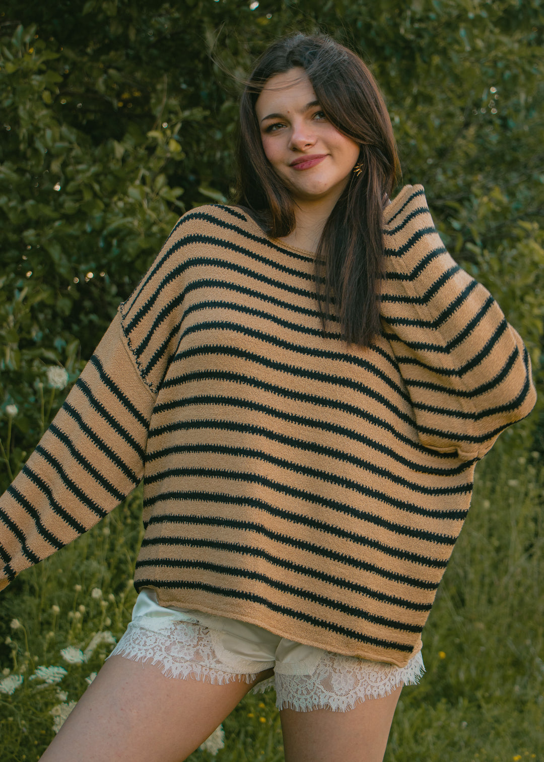 Bonfire Nights Sand Striped Sweater