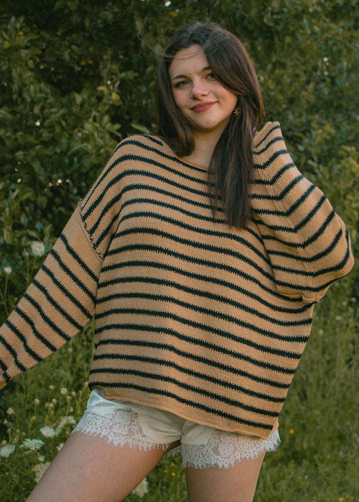 Bonfire Nights Sand Striped Sweater