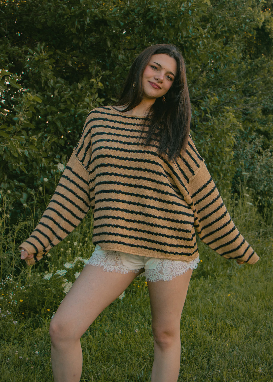 Bonfire Nights Sand Striped Sweater