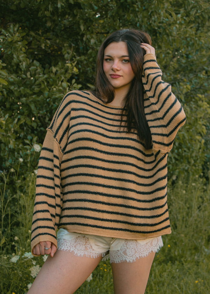 Bonfire Nights Sand Striped Sweater