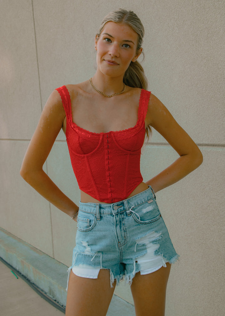 Anabella Red Lace Corset Top