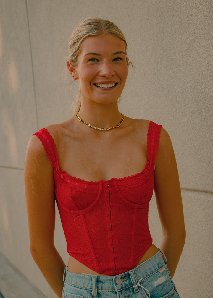 Anabella Red Lace Corset Top