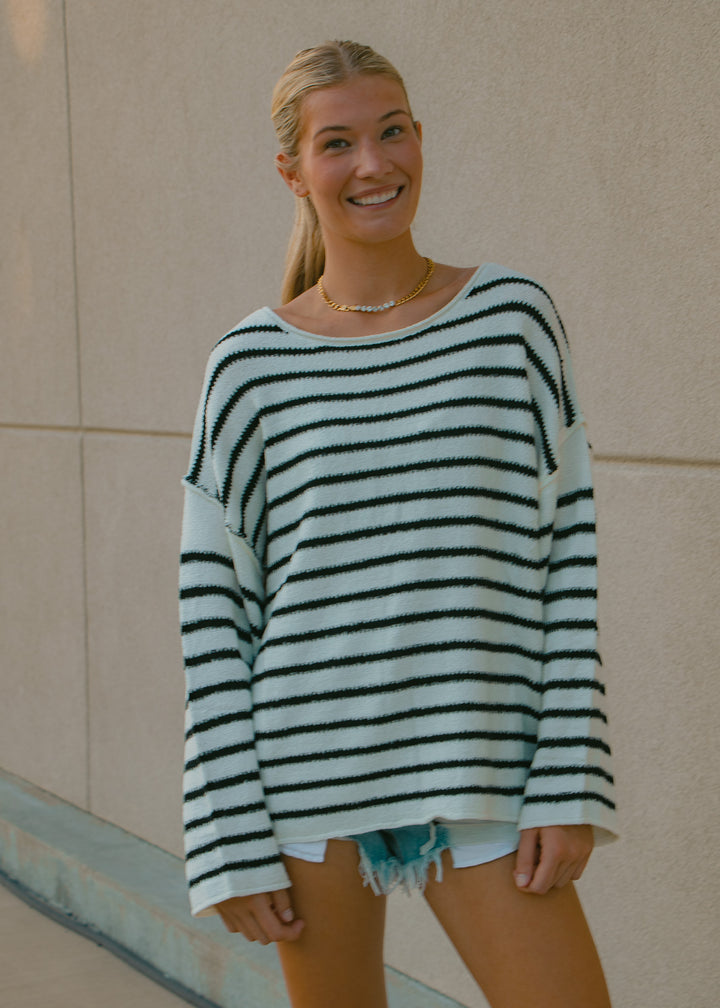 Bonfire Nights White Striped Sweater