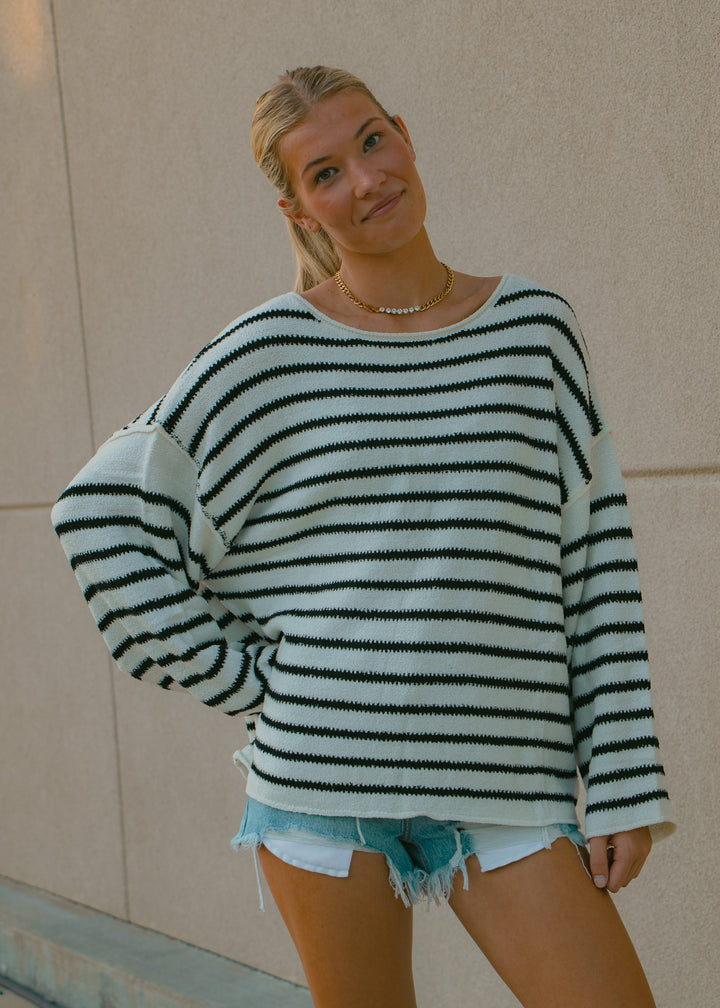 Bonfire Nights White Striped Sweater