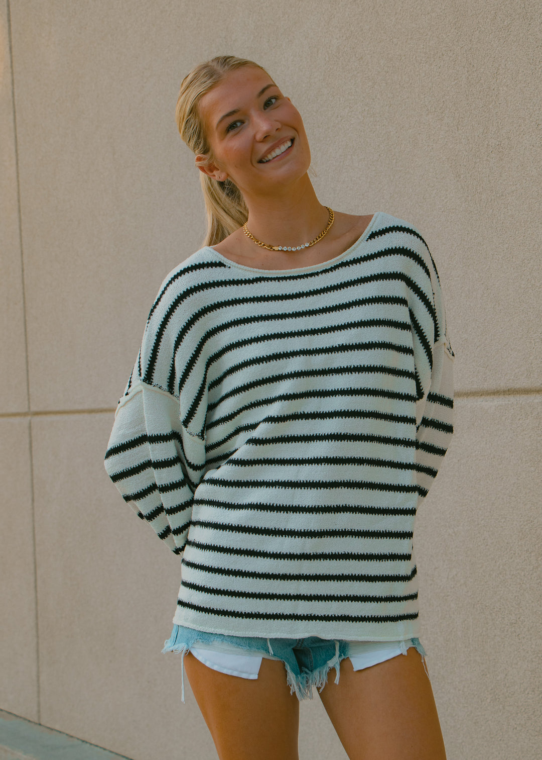 Bonfire Nights White Striped Sweater