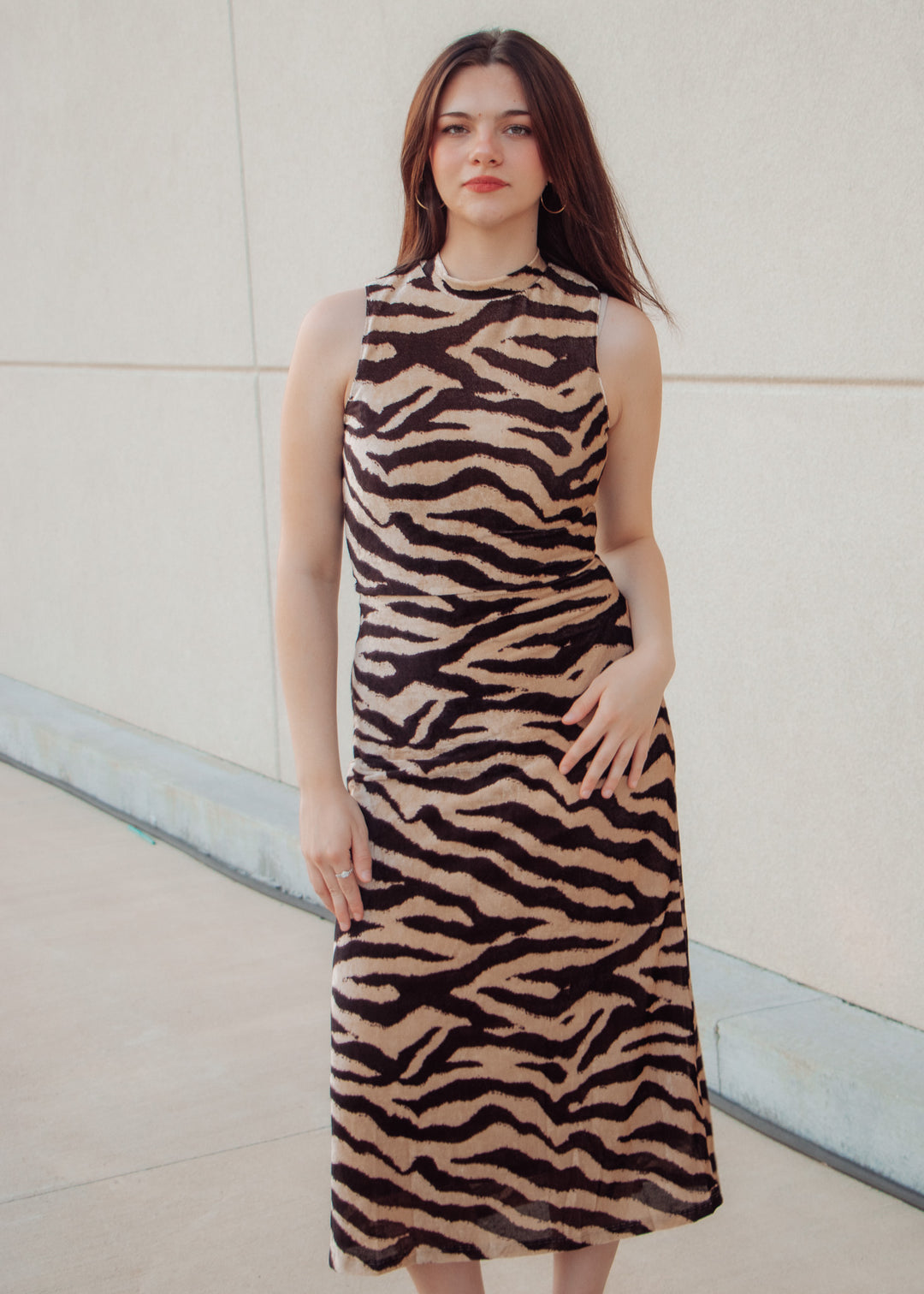 First Impression Zebra Midi Dress