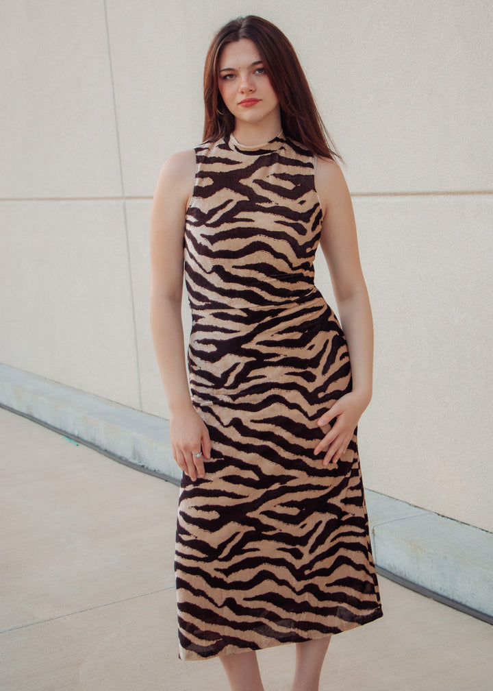 First Impression Zebra Midi Dress