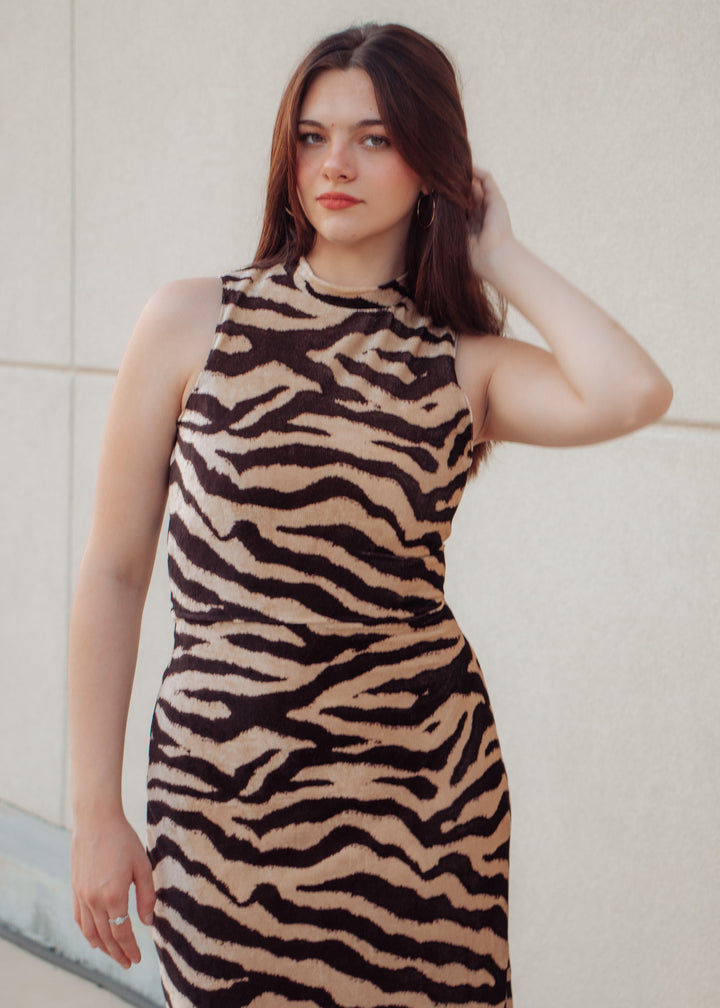 First Impression Zebra Midi Dress