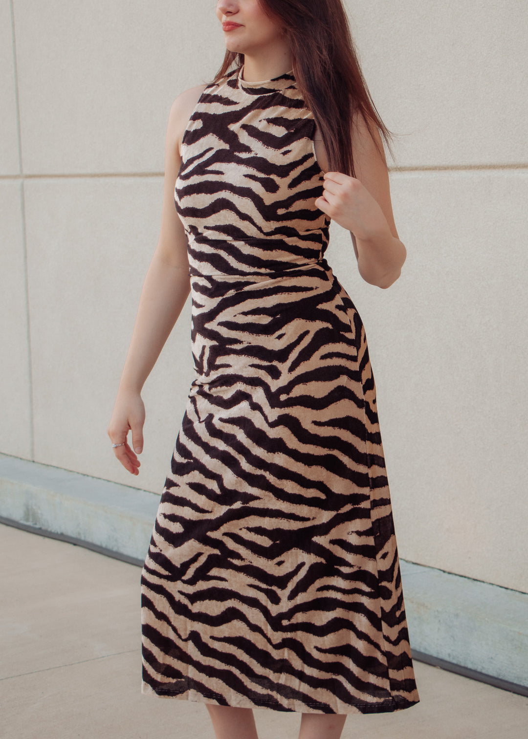 First Impression Zebra Midi Dress