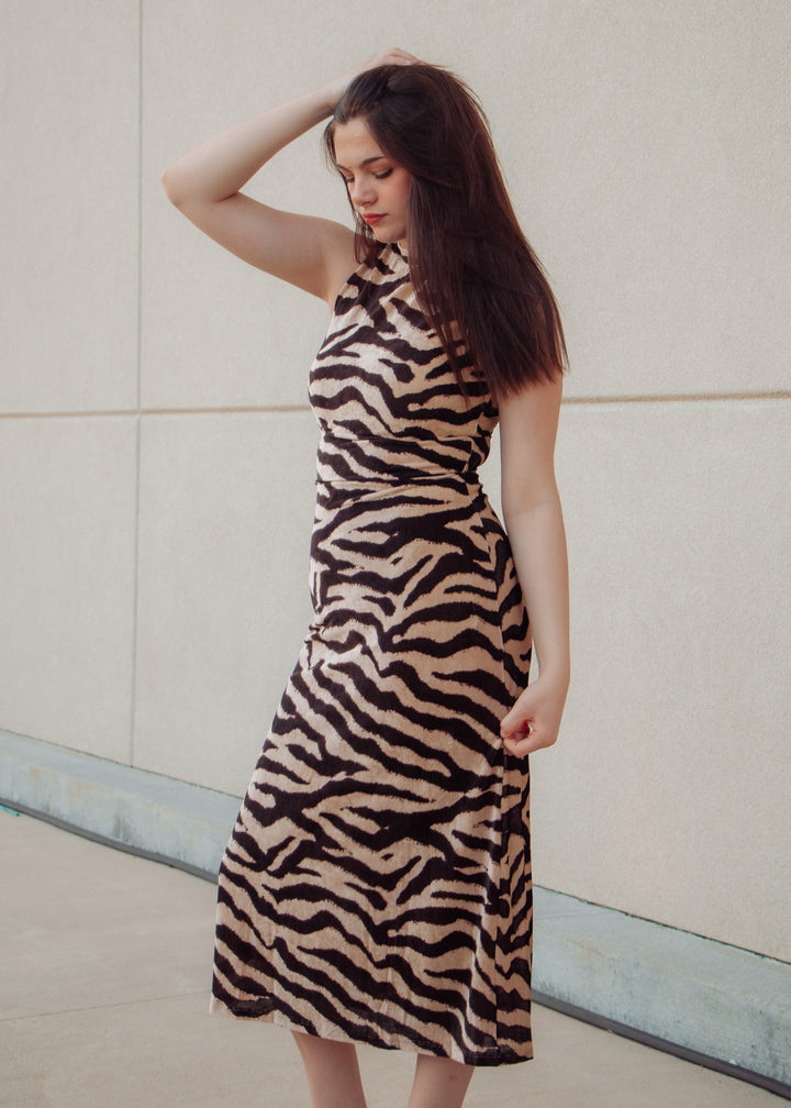 First Impression Zebra Midi Dress
