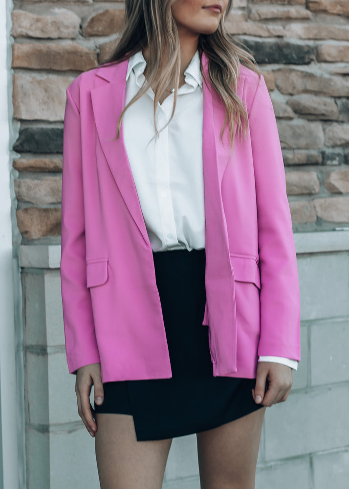 pink blazer outfit