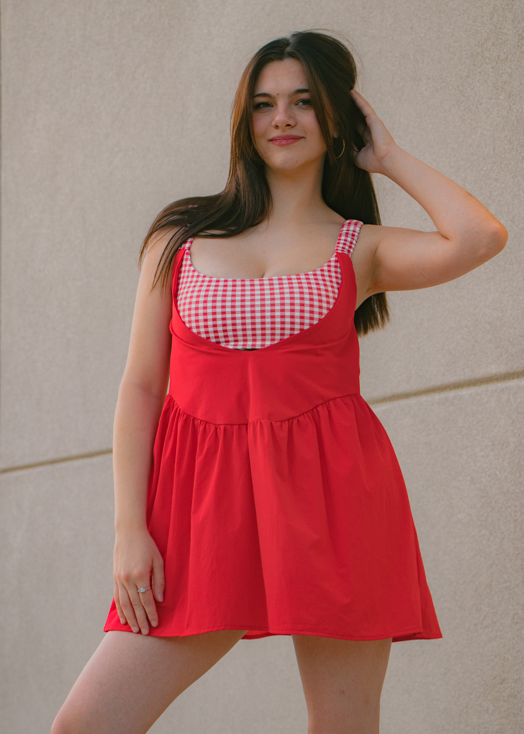 Cherry Red Gingham Athletic Dress