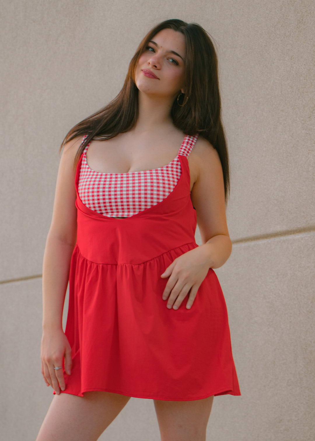 Cherry Red Gingham Athletic Dress