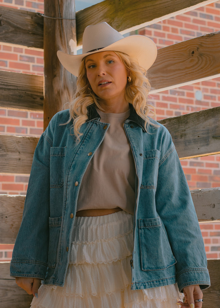 Cool Corduroy Collar Denim Jacket