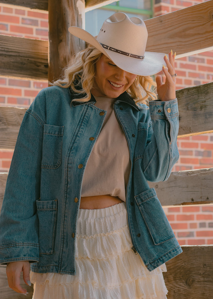 Cool Corduroy Collar Denim Jacket