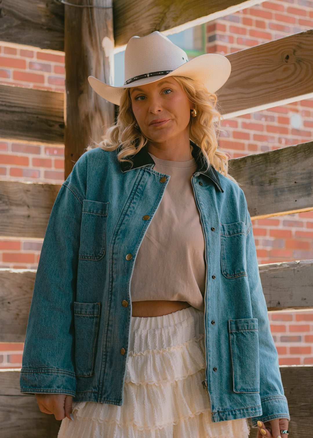 Cool Corduroy Collar Denim Jacket