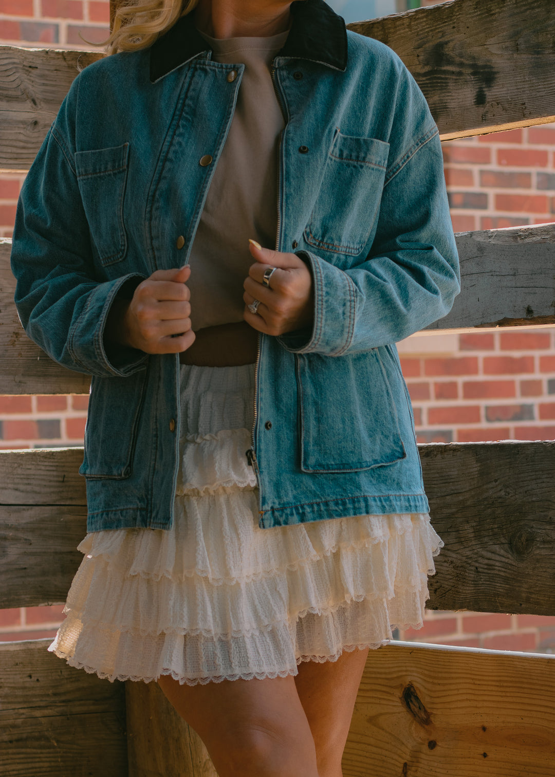 Cool Corduroy Collar Denim Jacket