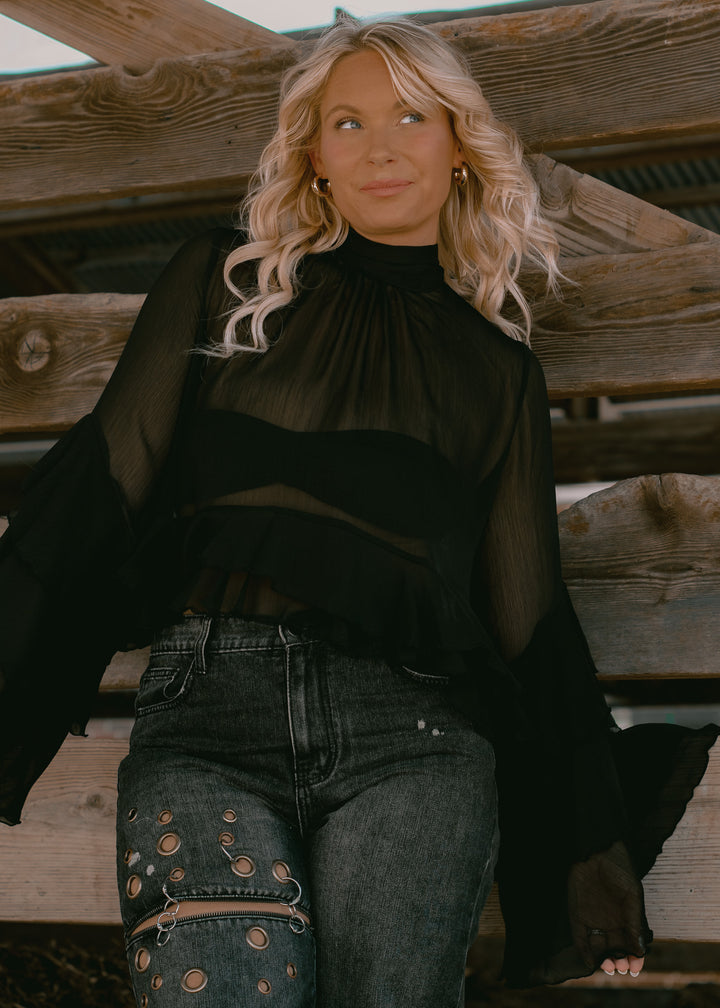 Evening Chiffon Black Top