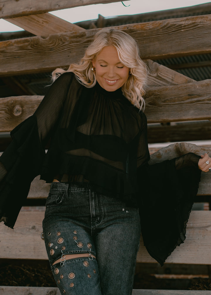 Evening Chiffon Black Top
