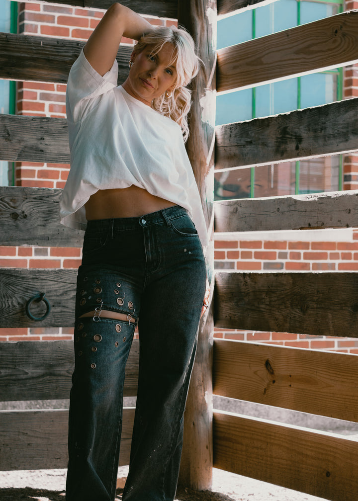 Cool Girl Black Grommet Jeans