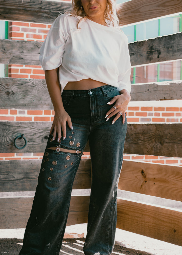 Cool Girl Black Grommet Jeans