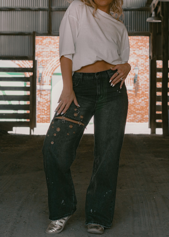Cool Girl Black Grommet Jeans