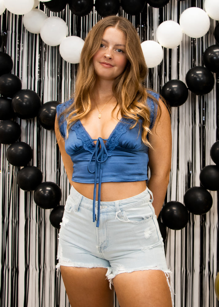 
            
                Load image into Gallery viewer, Showstopper Blue Lace Crop Top
            
        