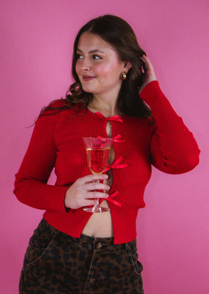 Red Hot Long Sleeve Bow Top