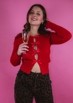 Red Hot Long Sleeve Bow Top