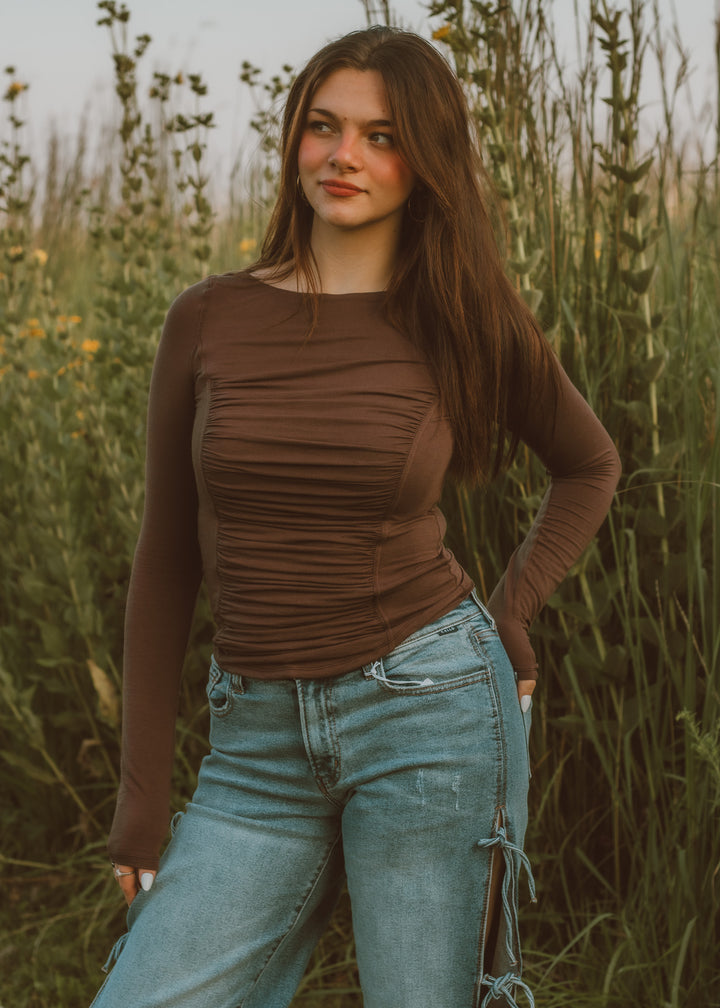 Espresso Corset-Seam Long Sleeve