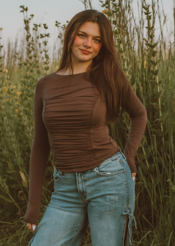 Espresso Corset-Seam Long Sleeve