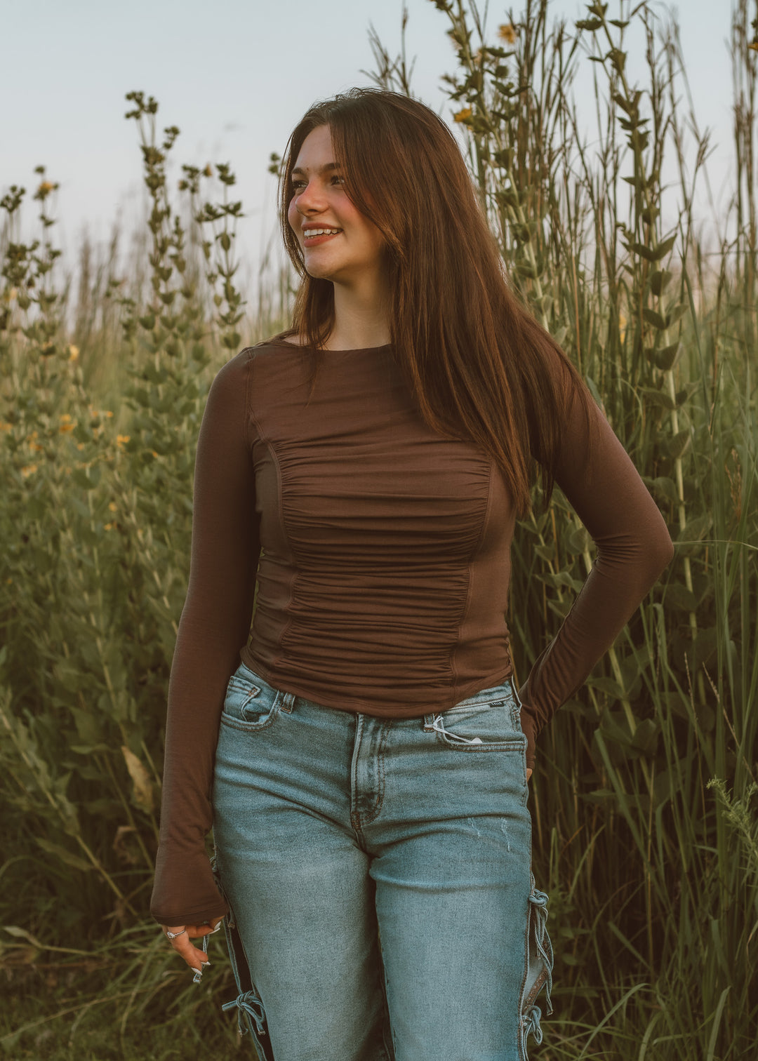 Espresso Corset-Seam Long Sleeve