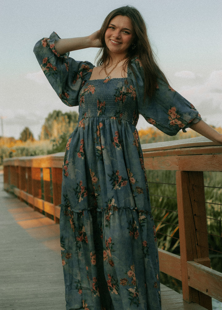 Midnight Bloom Smocked Maxi Dress