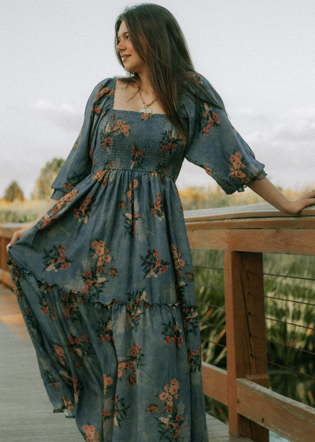 Midnight Bloom Smocked Maxi Dress