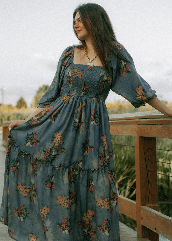 Midnight Bloom Smocked Maxi Dress