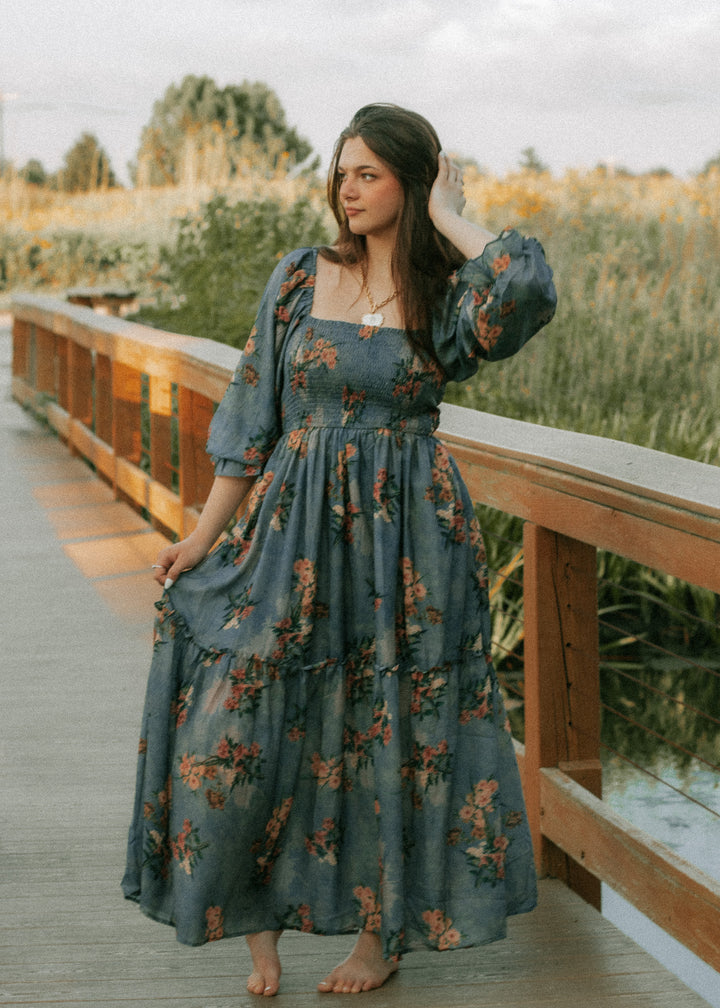 Midnight Bloom Smocked Maxi Dress