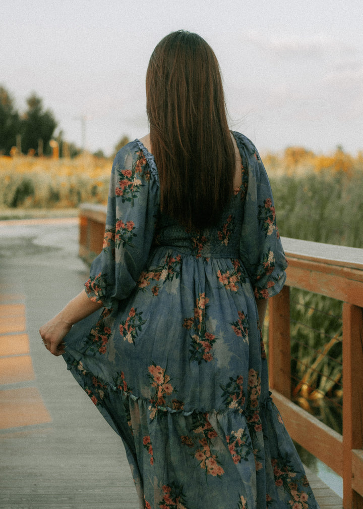 Midnight Bloom Smocked Maxi Dress