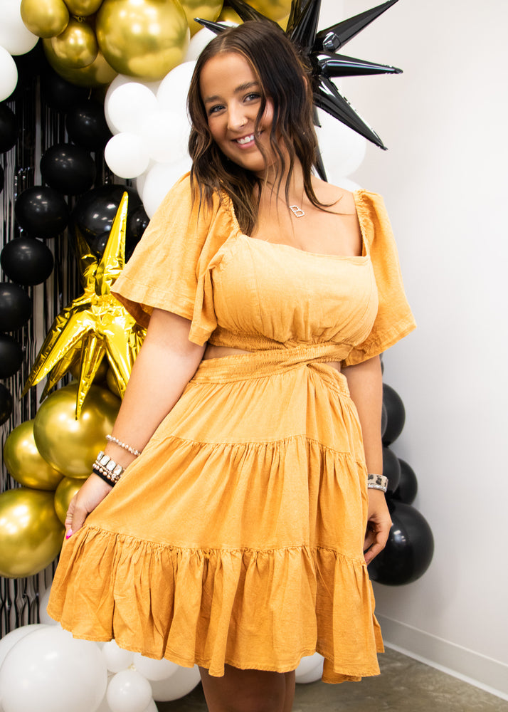 
            
                Load image into Gallery viewer, Flirty Amber Cutout Dress
            
        